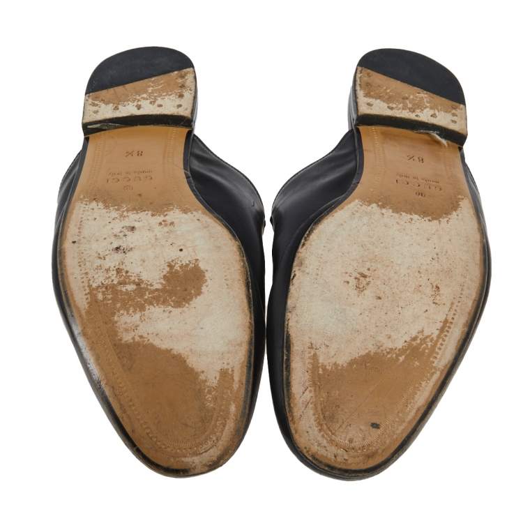 Pre Owned Gucci Black Leather Princetown Horsebit  Mule Sandals Size 42.5