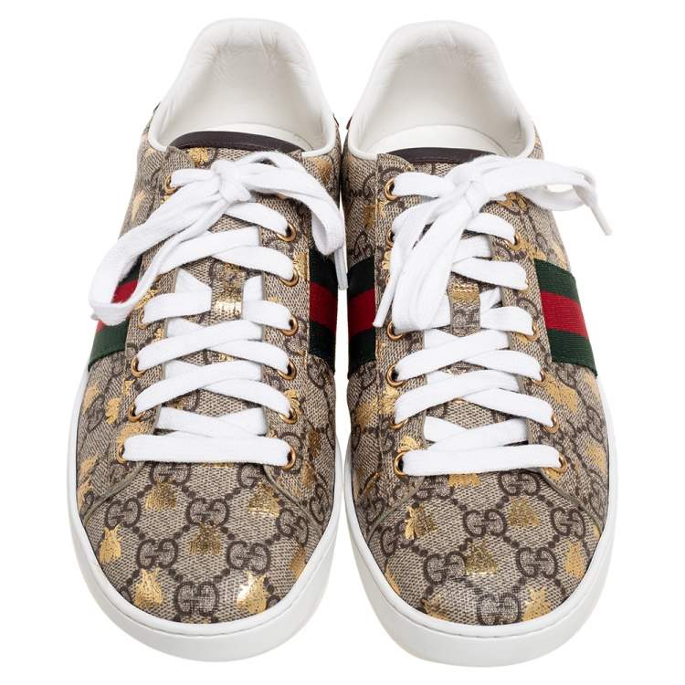 Pre Owned Gucci Brown GG Supreme Canvas Bee Ace Low-Top Sneakers Size 40
