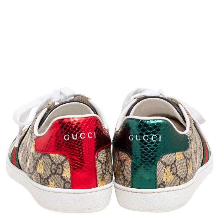 Pre Owned Gucci Brown GG Supreme Canvas Bee Ace Low-Top Sneakers Size 40