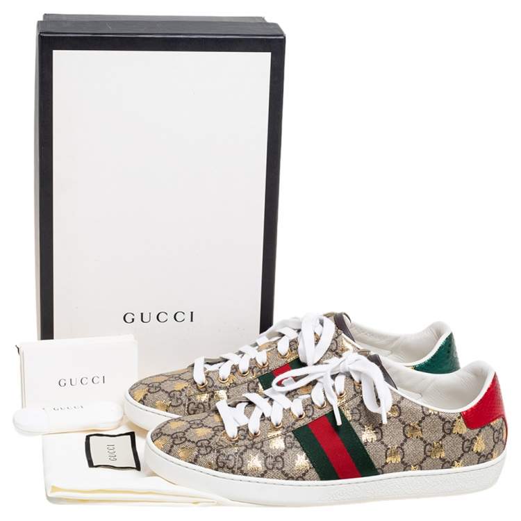 Pre Owned Gucci Brown GG Supreme Canvas Bee Ace Low-Top Sneakers Size 40