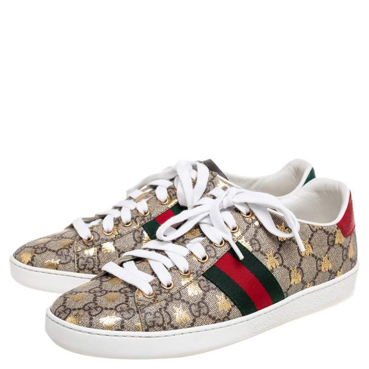 Pre Owned Gucci Brown GG Supreme Canvas Bee Ace Low-Top Sneakers Size 40