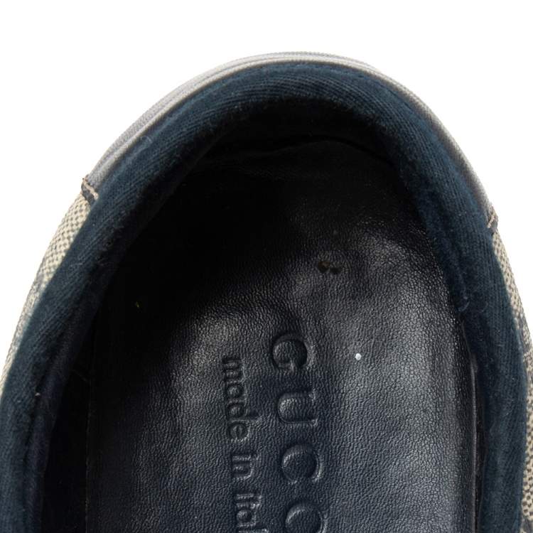 Pre Owned Gucci Navy Blue/Beige GG Supreme Canvas and Suede Low-Top Sneakers Size 42
