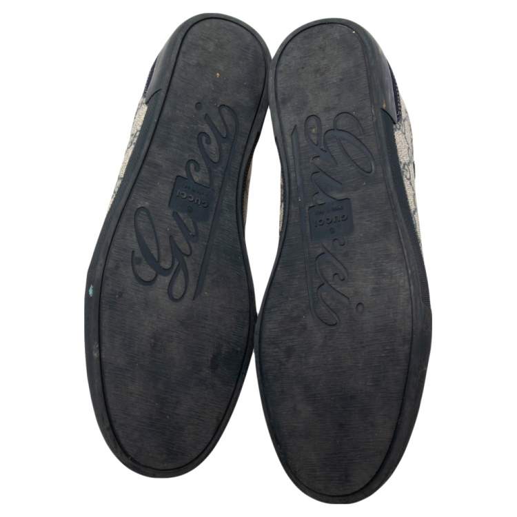 Pre Owned Gucci Navy Blue/Beige GG Supreme Canvas and Suede Low-Top Sneakers Size 42