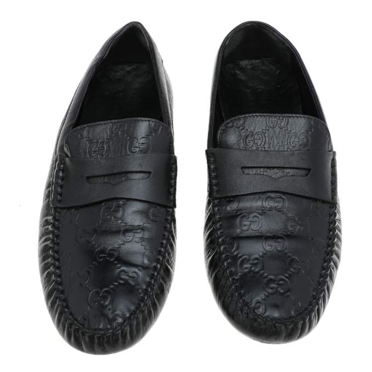 مملوكة مسبقًا Gucci Black Guccissima Leather Penny Slip On Loafers Size 42