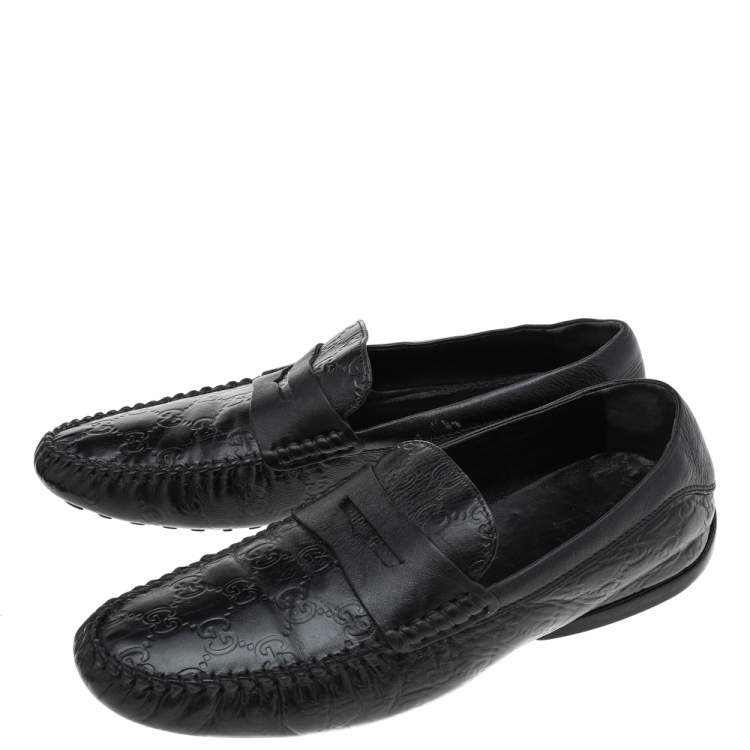 مملوكة مسبقًا Gucci Black Guccissima Leather Penny Slip On Loafers Size 42