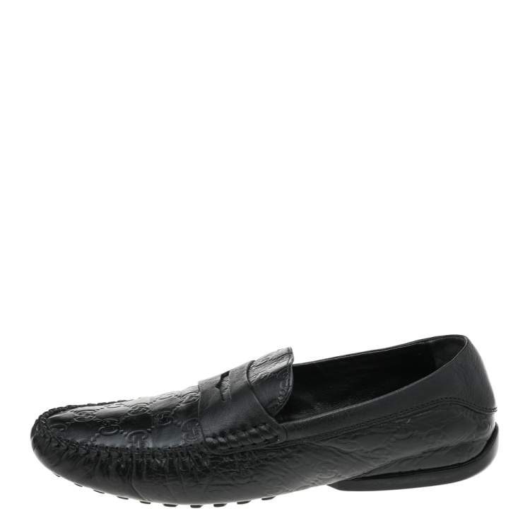 مملوكة مسبقًا Gucci Black Guccissima Leather Penny Slip On Loafers Size 42