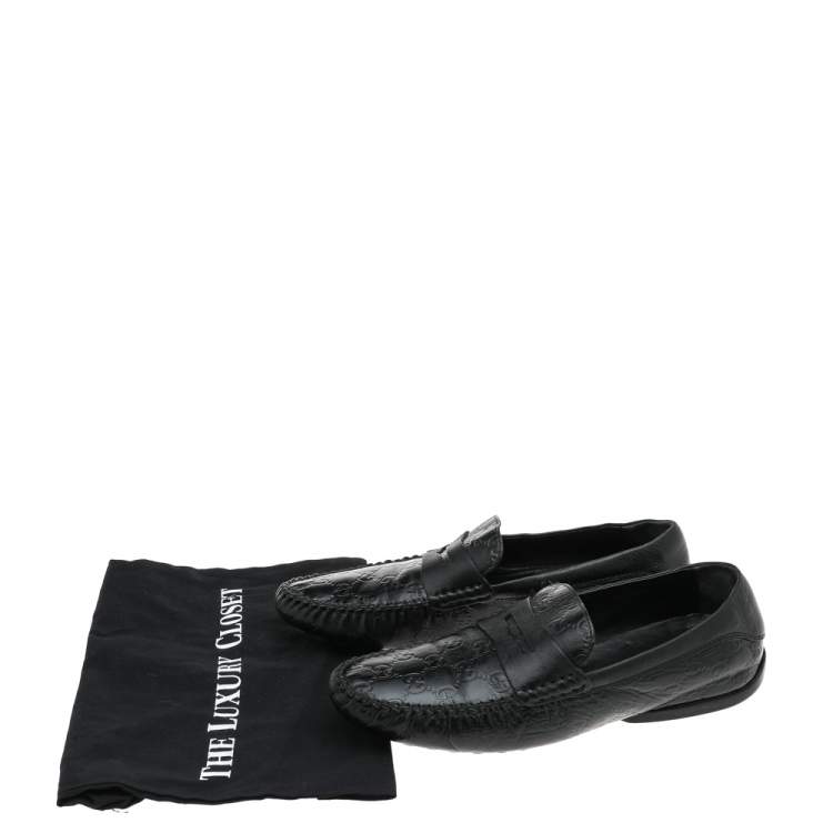 مملوكة مسبقًا Gucci Black Guccissima Leather Penny Slip On Loafers Size 42