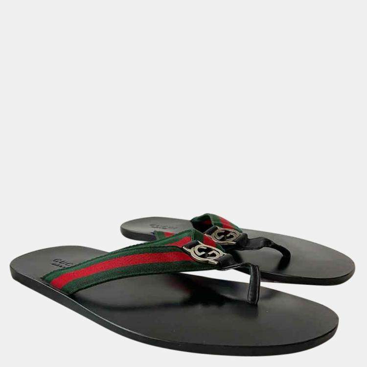Pre Owned Gucci Web-Print Flip-Flops Size EU 44.5