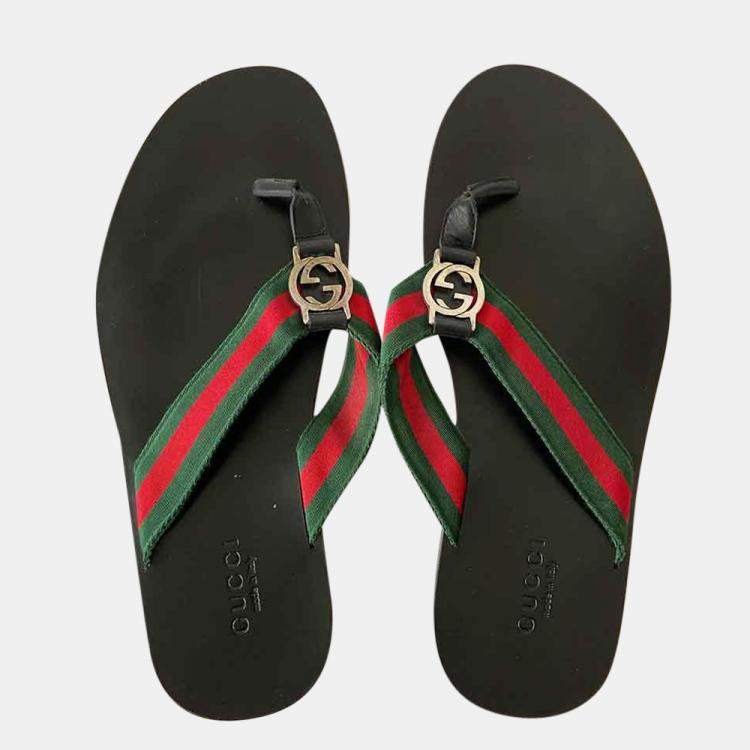 Pre Owned Gucci Web-Print Flip-Flops Size EU 44.5
