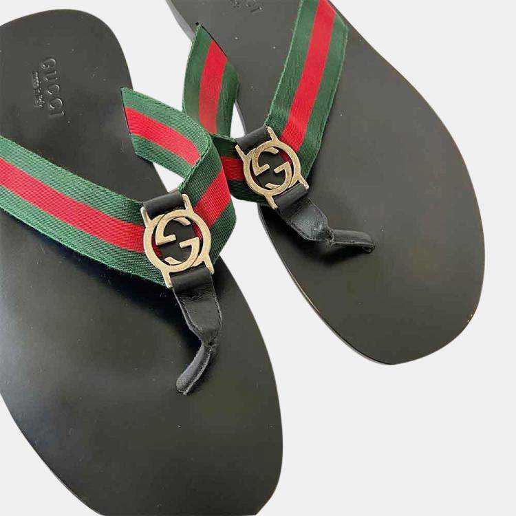 Pre Owned Gucci Web-Print Flip-Flops Size EU 44.5