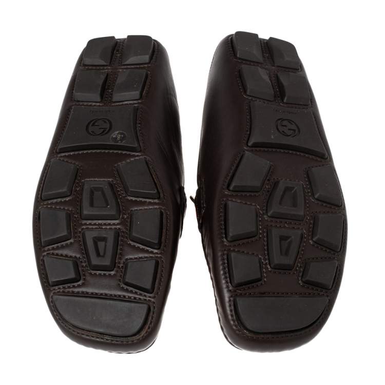 Pre Owned Gucci Dark Brown Leather GG Marmont Web Driver Loafers Size 42
