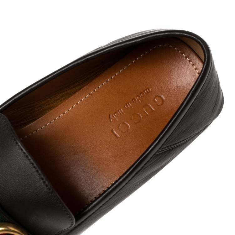 Pre Owned Gucci Dark Brown Leather GG Marmont Web Driver Loafers Size 42