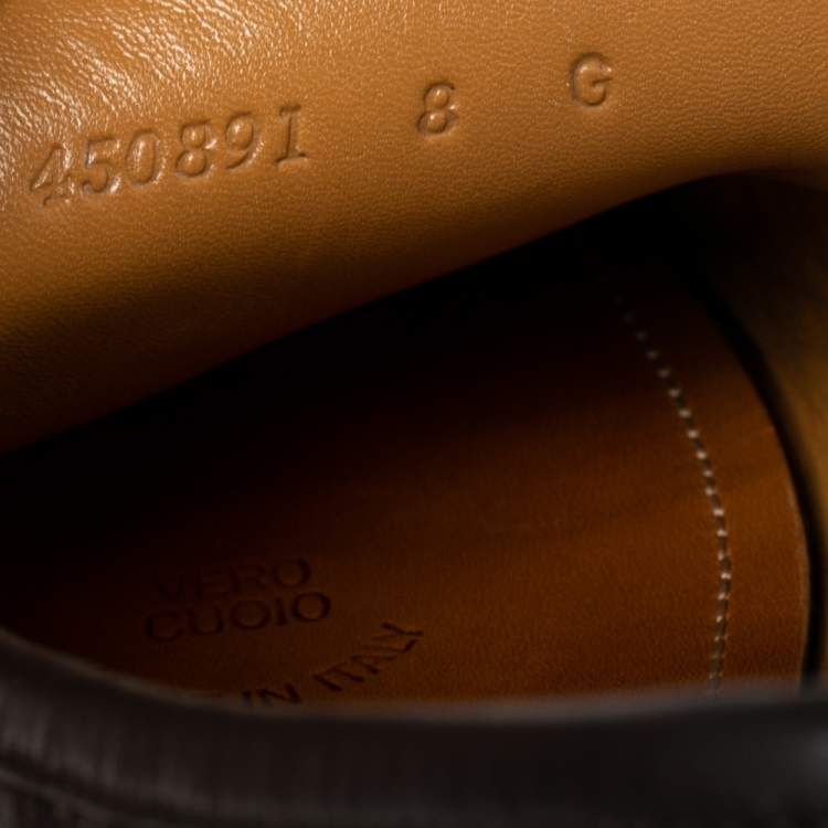 Pre Owned Gucci Dark Brown Leather GG Marmont Web Driver Loafers Size 42