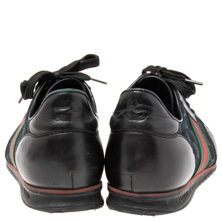 Pre Owned Gucci Black GG Canvas And Leather Web Low Top Sneakers Size 42.5