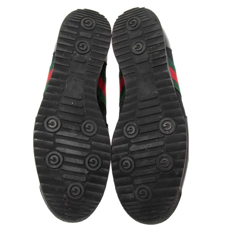 Pre Owned Gucci Black GG Canvas And Leather Web Low Top Sneakers Size 42.5