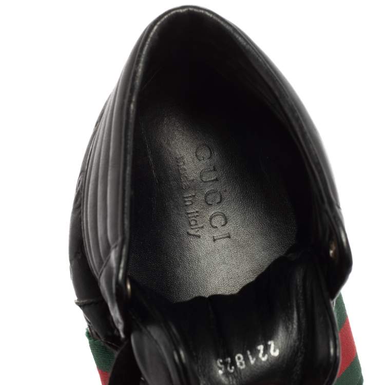 Pre Owned Gucci Black Guccissima Leather Web Detail High Top Sneakers Size 42