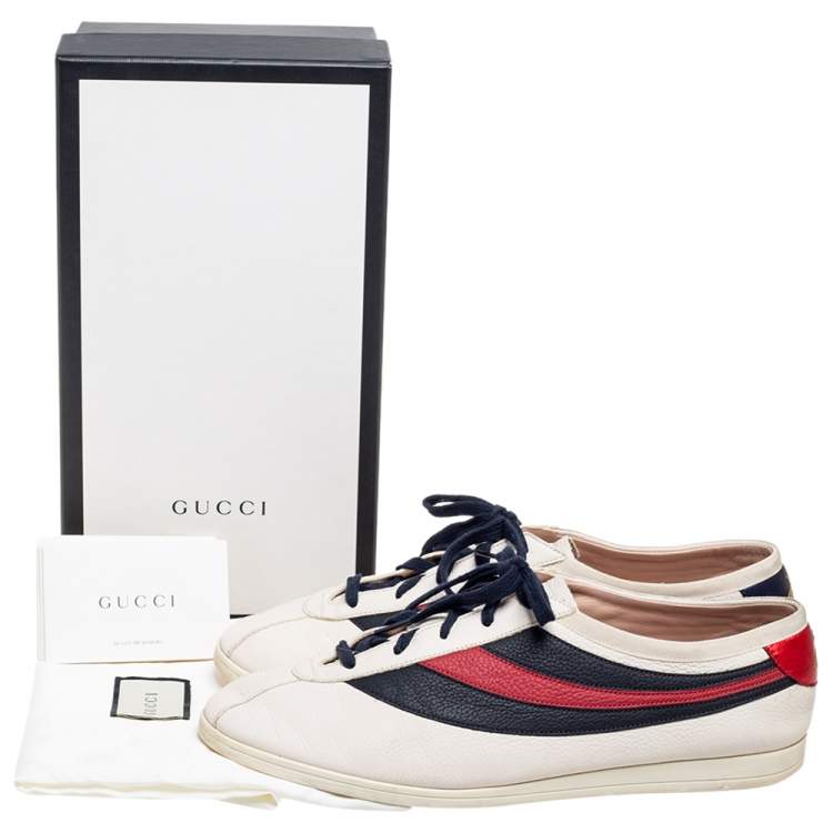 Pre Owned Gucci Off White Leather Flacer Web Low Top Sneakers Size 44