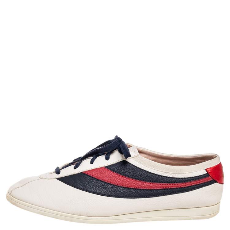 Pre Owned Gucci Off White Leather Flacer Web Low Top Sneakers Size 44