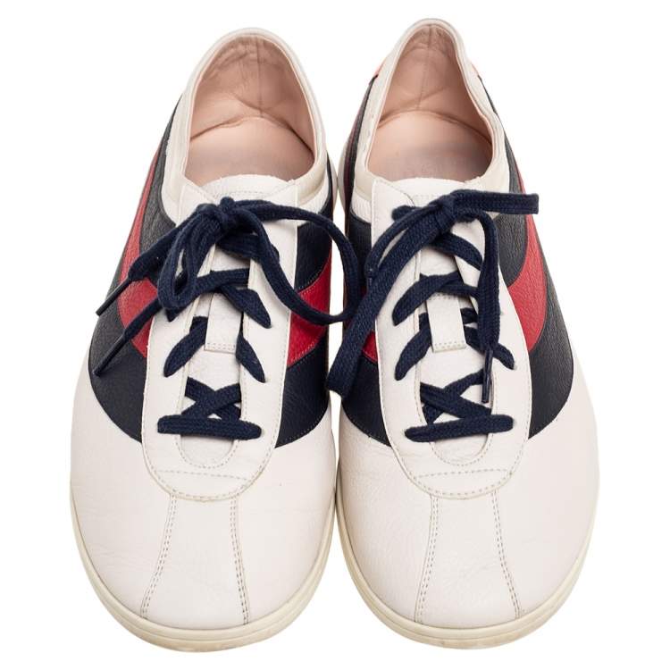 Pre Owned Gucci Off White Leather Flacer Web Low Top Sneakers Size 44