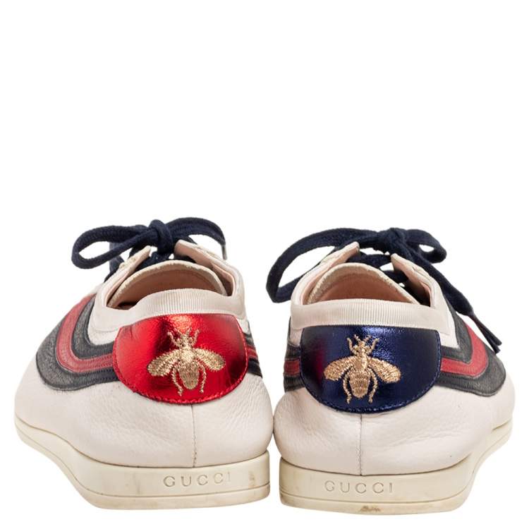 Pre Owned Gucci Off White Leather Flacer Web Low Top Sneakers Size 44