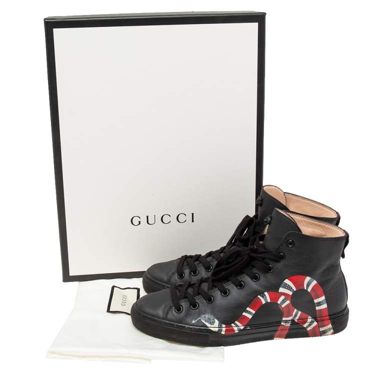 Pre Owned Gucci Black Leather Kingsnake High Top Sneakers Size 39