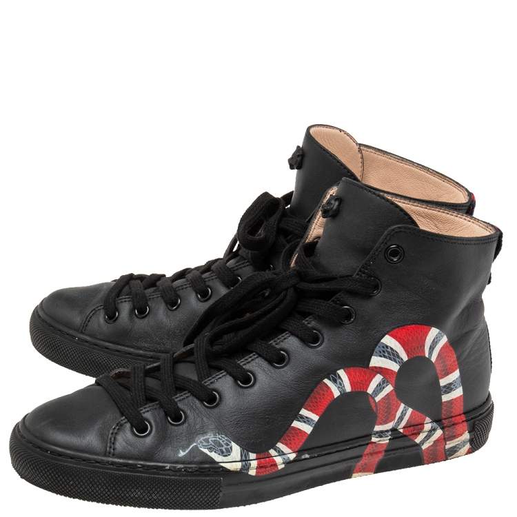 Pre Owned Gucci Black Leather Kingsnake High Top Sneakers Size 39