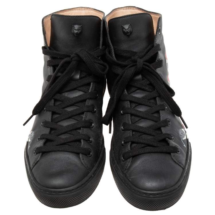 Pre Owned Gucci Black Leather Kingsnake High Top Sneakers Size 39