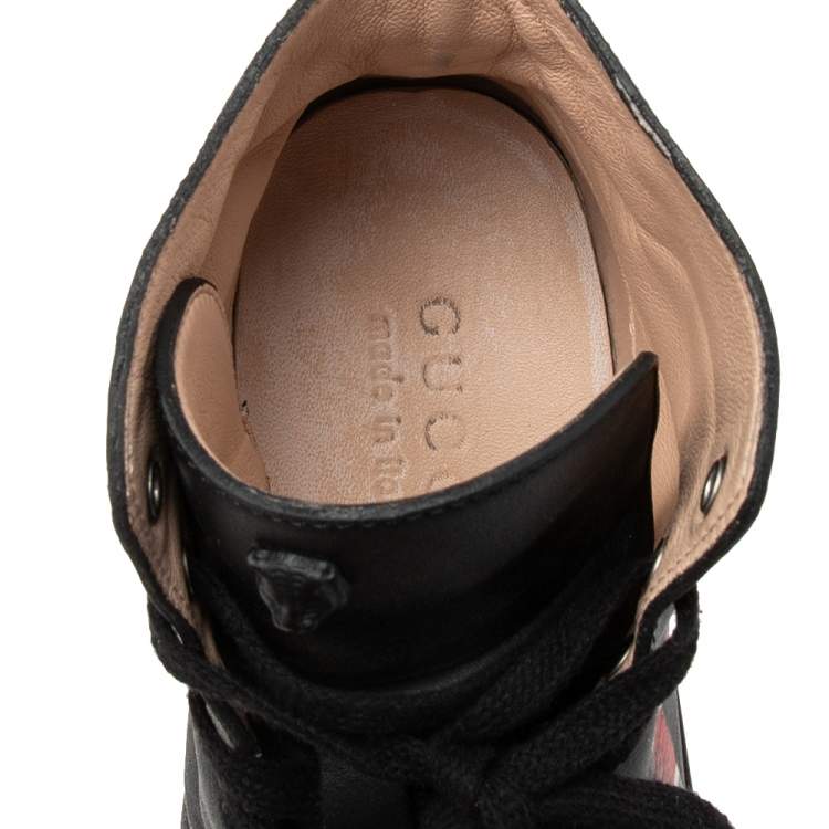 Pre Owned Gucci Black Leather Kingsnake High Top Sneakers Size 39