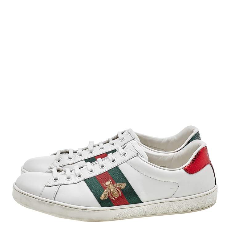 Pre Owned Gucci White Leather Ace Bee Embroidered Low Top Sneakers Size 43