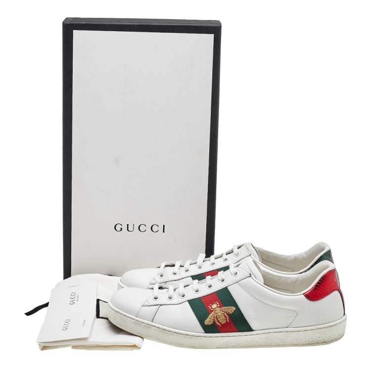 Pre Owned Gucci White Leather Ace Bee Embroidered Low Top Sneakers Size 43