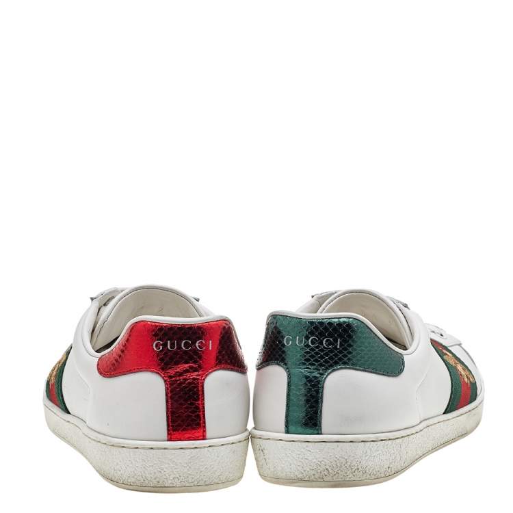 Pre Owned Gucci White Leather Ace Bee Embroidered Low Top Sneakers Size 43