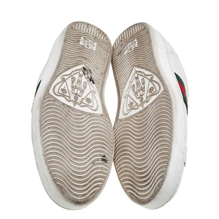 Pre Owned Gucci White Leather Ace Bee Embroidered Low Top Sneakers Size 43