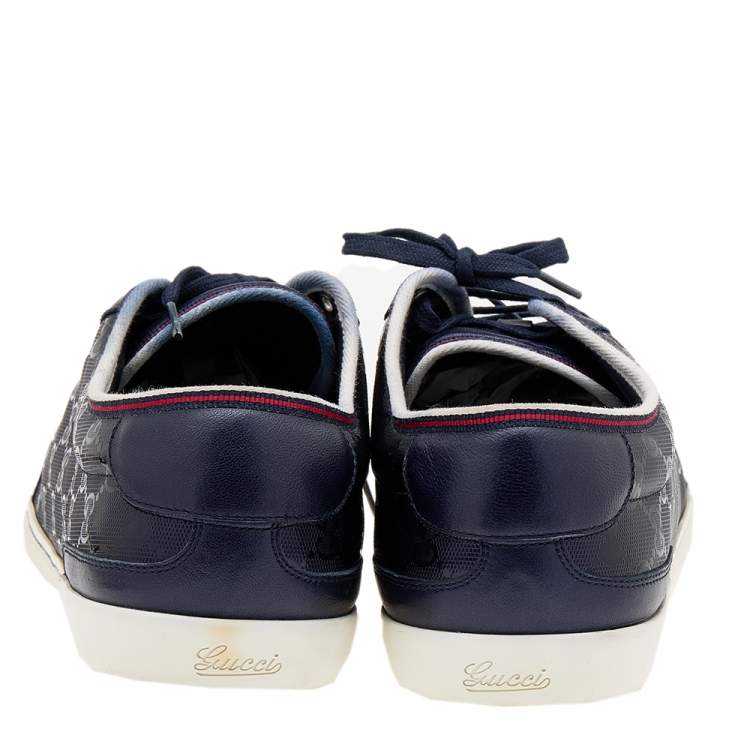 Pre Owned Gucci Navy Blue GG Imprime Canvas And Leather Low Top Sneakers Size 47