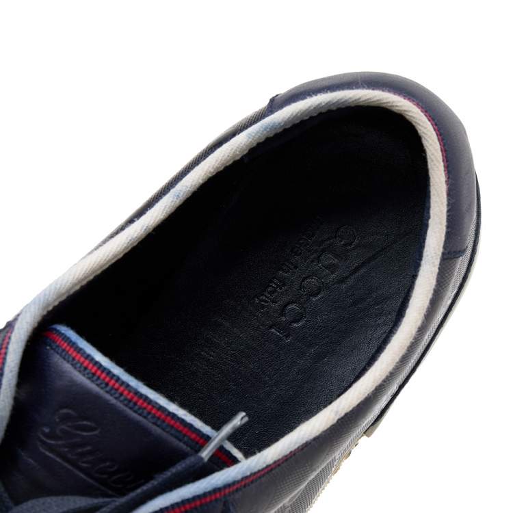 Pre Owned Gucci Navy Blue GG Imprime Canvas And Leather Low Top Sneakers Size 47