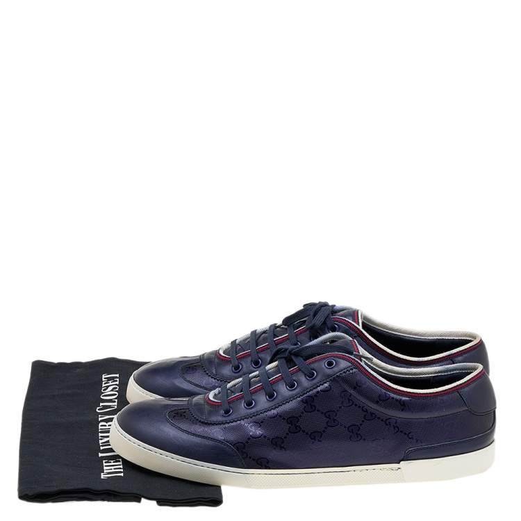 Pre Owned Gucci Navy Blue GG Imprime Canvas And Leather Low Top Sneakers Size 47
