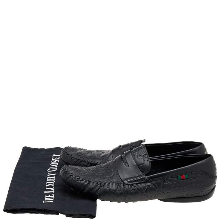 Pre Owned Gucci Black Guccissima Leather Slip On Loafers Size 43.5