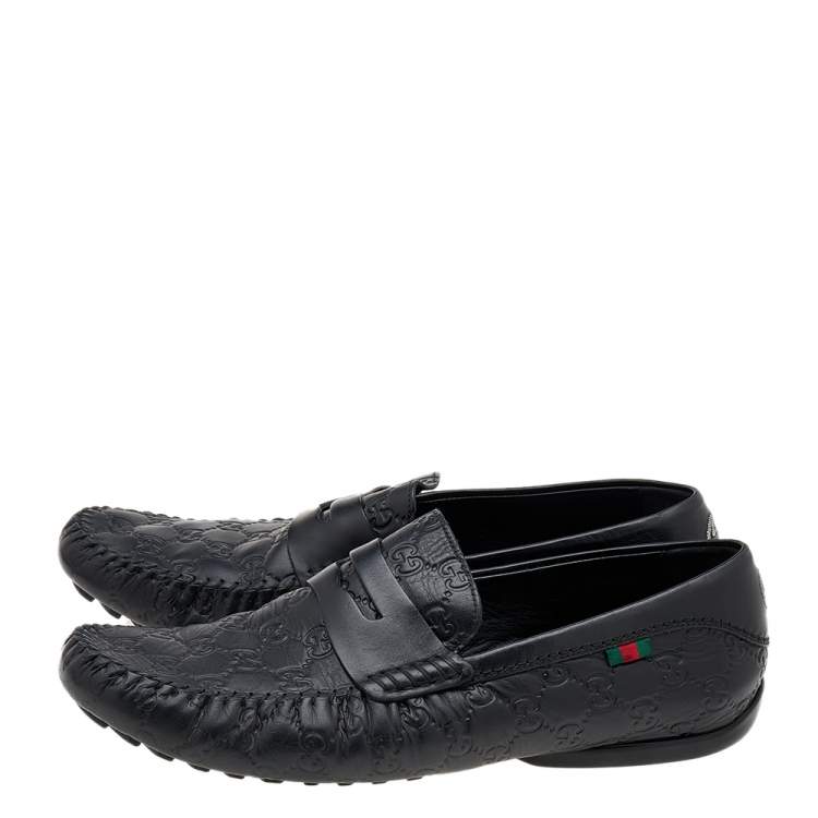 Pre Owned Gucci Black Guccissima Leather Slip On Loafers Size 43.5