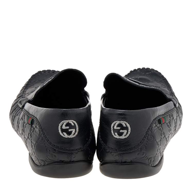 Pre Owned Gucci Black Guccissima Leather Slip On Loafers Size 43.5