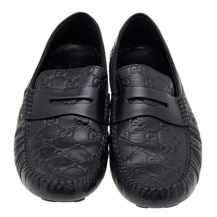 Pre Owned Gucci Black Guccissima Leather Slip On Loafers Size 43.5