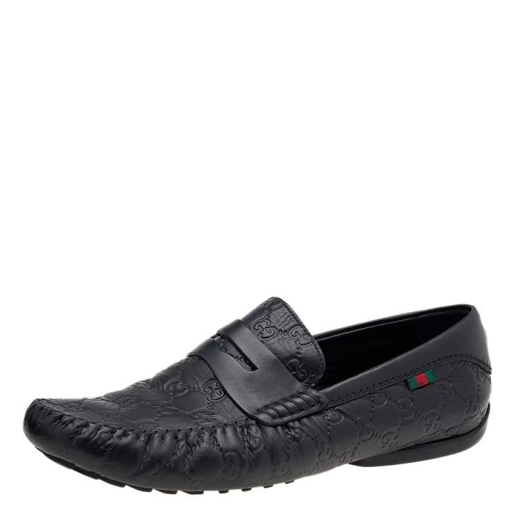 Pre Owned Gucci Black Guccissima Leather Slip On Loafers Size 43.5