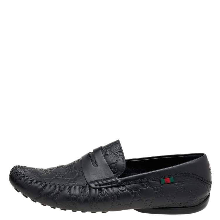 Pre Owned Gucci Black Guccissima Leather Slip On Loafers Size 43.5