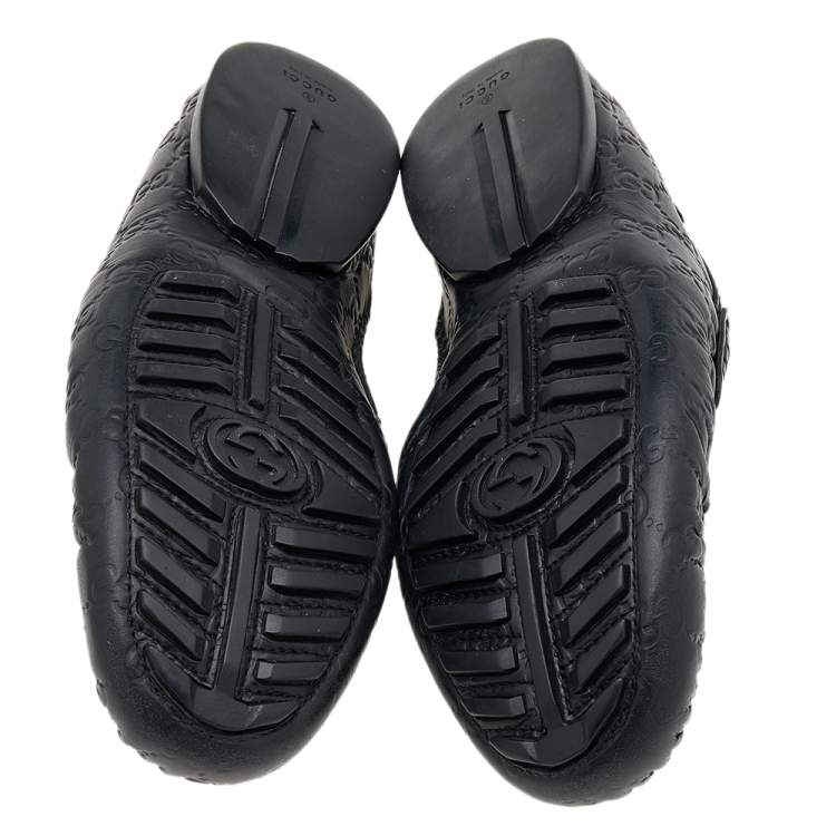 Pre Owned Gucci Black Guccissima Leather Slip On Loafers Size 43.5
