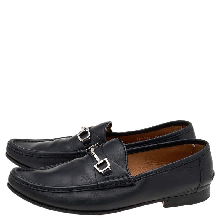 Pre Owned Gucci Black Leather Horsebit Slip On Loafers Size 42.5
