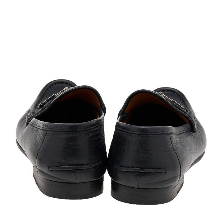 Pre Owned Gucci Black Leather Horsebit Slip On Loafers Size 42.5