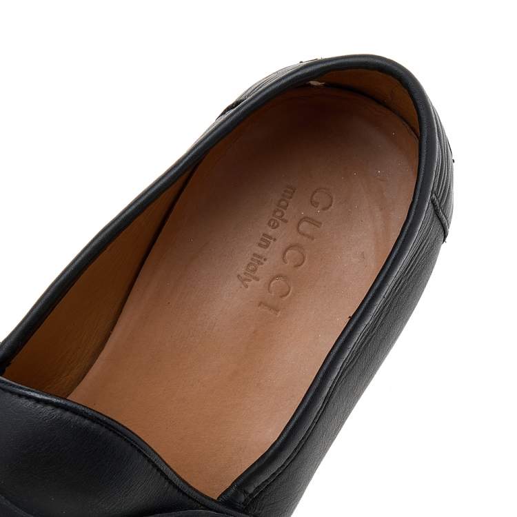 Pre Owned Gucci Black Leather Horsebit Slip On Loafers Size 42.5