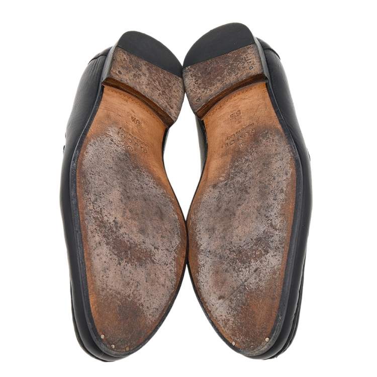 Pre Owned Gucci Black Leather Horsebit Slip On Loafers Size 42.5