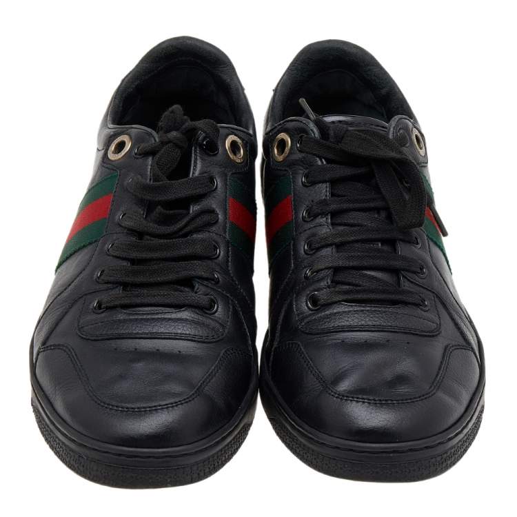 Pre Owned Gucci Black Leather Web Low Top Sneakers Size 42