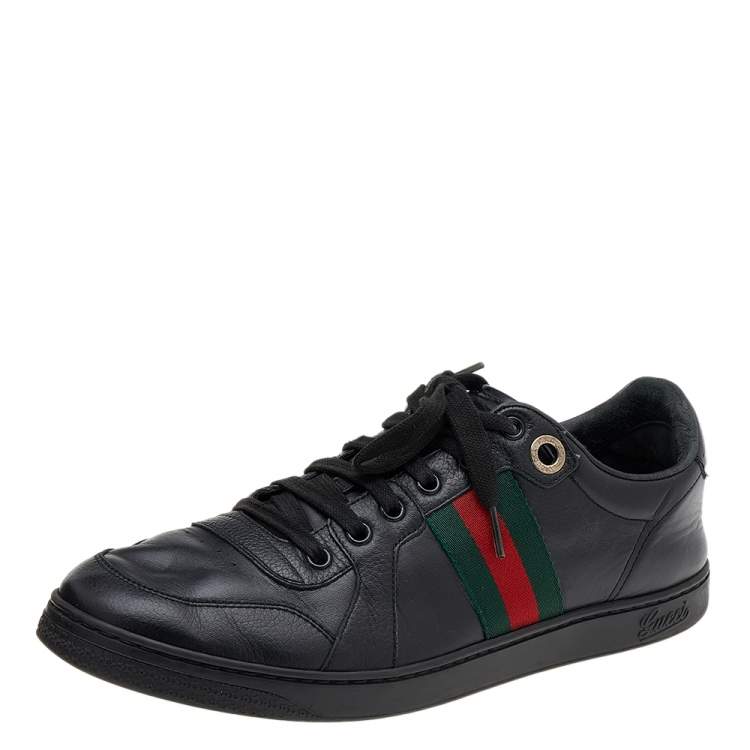 Gucci Black Leather Web Low Top Sneakers Size 42 Gucci | TLC