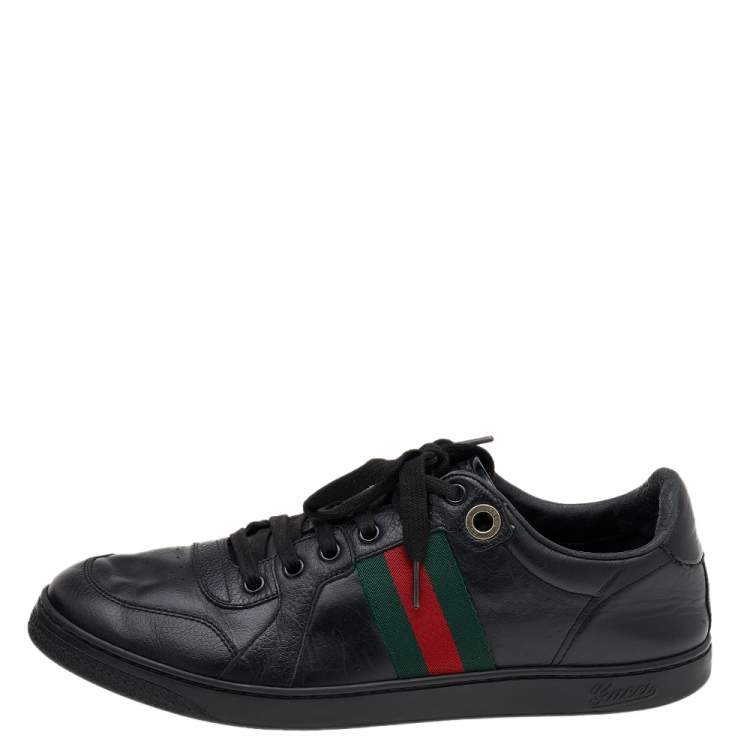 Gucci Black Leather Web Low Top Sneakers Size Gucci | TLC