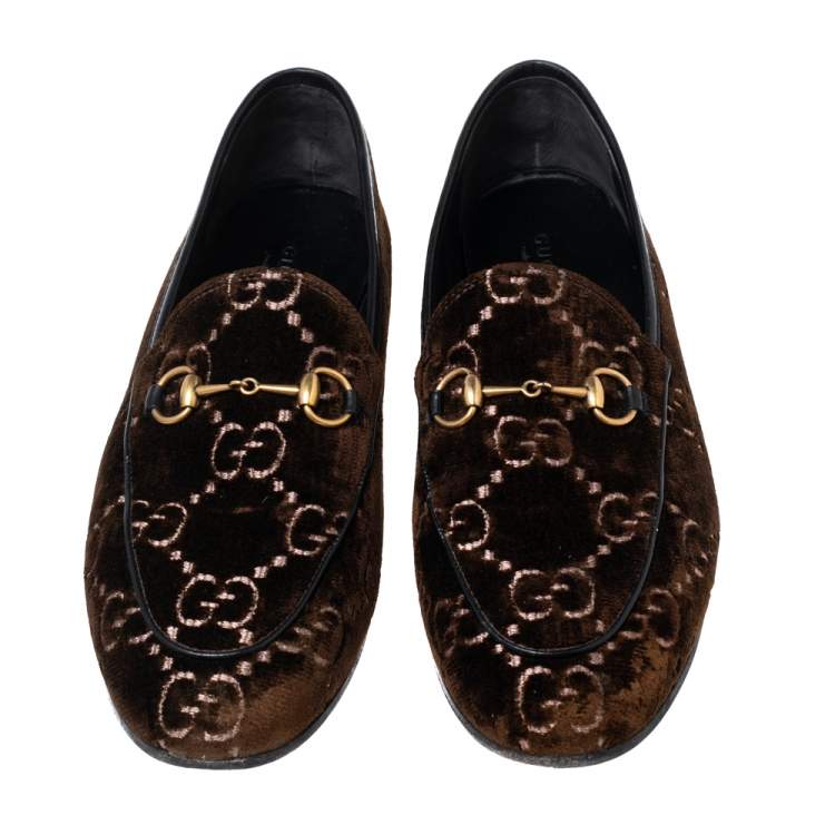 Pre Owned Gucci Brown GG Velvet Jordaan Loafers Size 40
